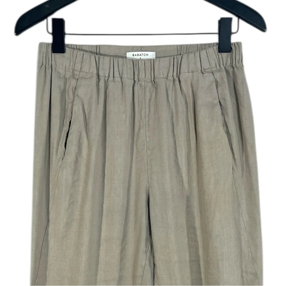 Aritzia Babaton Linen Blend Dexter Jogger Pants Cropped Ankle Pull On Beige SML